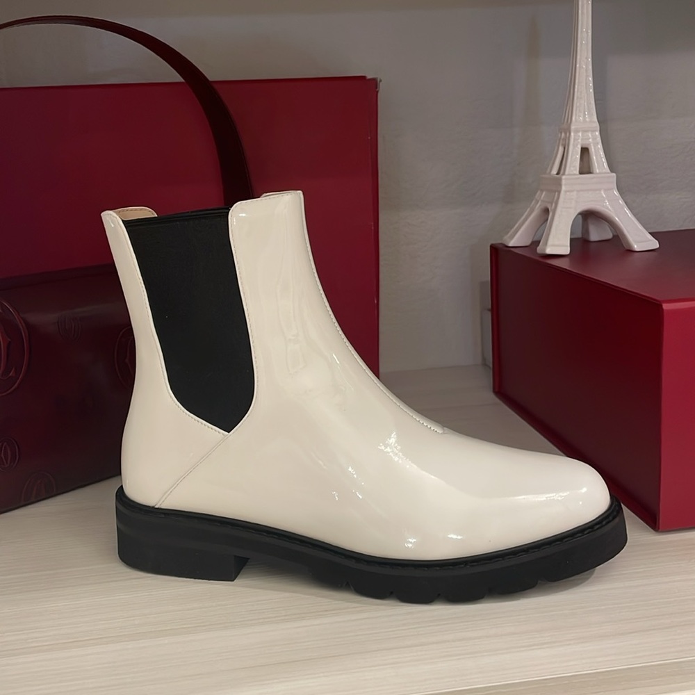 Stuart Weitzman Dylan Chelsea Boot White Patent Leather Size 7 NWT